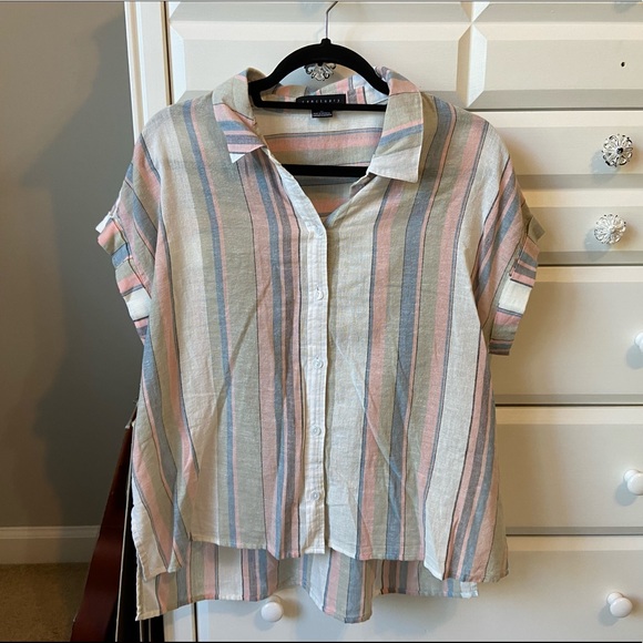 Sanctuary Boxy Linen Striped Button Down Top - Picture 4 of 7